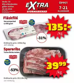 Extra Mjällby Stormarknad reklamblad vecka 41 Sida 2: Scan Fläskfilé €135,00, Spareribs €39,99