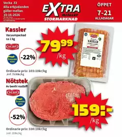 Extra Mjällby Stormarknad reklamblad vecka 41 Sida 3: Kassler €79,99, Nötstek €159,00