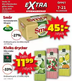 Extra Mjällby Stormarknad reklamblad vecka 41 Sida 7: Arla Smör €45,00, Kiviks drycker €11,99