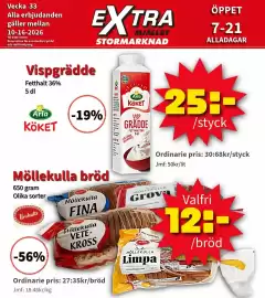 Extra Mjällby Stormarknad reklamblad vecka 41 Sida 8: Arla Vispgrädde €25,00, Möllekulla bröd €12,00