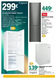 Catalogue E.Leclerc page 2: FrigeluX CONGÉLATEUR 100L COFFRE €139,00, TCL RÉFRIGÉRATEUR COMBINÉ €449,00