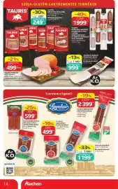 Auchan akciós újság hét 33 Oldal 14: TAURIS GYARMATI PÁROS KOLBÁSZ €1.149,00, TAURIS SZELETELT SZALÁMI €359,00