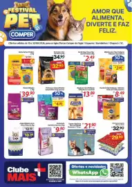 Folheto Comper Página 1: Sachê dog chow €2,49, Ração p/ Cães Pedigree €13,89