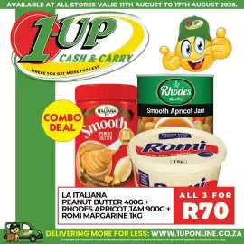 1UP catalogue week 33 Page 1: LA ITALIANA PEANUT BUTTER + RHODES APRICOT JAM + ROMI MARGARINE €70,00