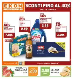 Volantino Ekom Pagina 1: Tonno Goccia d'Olio Maruzzella €7,99, Prosciutto San Daniele DOP €2,99