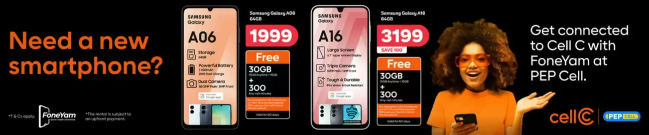 PEP catalogue Page 2: Samsung - galaxy a16 €3.199,00, Samsung - galaxy a06 €1.999,00