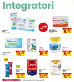Volantino Interspar Pagina 22: 100% Whey Protein Cocoa Enervit €17,90, Collagene Joint Care Curcumin Nature's €9,90