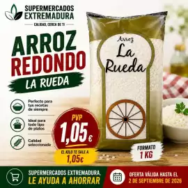 Folleto Supermercados Extremadura Página 3: La Rueda arroz redondo €1,05