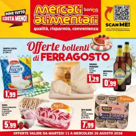 Volantino Mercati Alimentari Pagina 1: Tonno all'olio di oliva filo d'olio RIO mare €7,99, Birra Messina €0,99