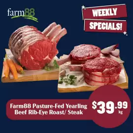 Tasman Butchers catalogue week 33 Page 1: Farm88 Pasture-Fed Yearling Beef Rib-Eye Roast/ Steak €39,99
