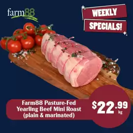 Tasman Butchers catalogue week 33 Page 3: Farm88 Pasture-Fed Yearling Beef Mini Roast €22,99
