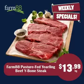 Tasman Butchers catalogue week 33 Page 5: Farm88 Pasture-Fed Yearling Beef Y-Bone Steak €13,99
