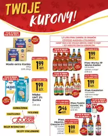 Społem Częstochowa gazetka tydzień 33 Strona 1: Masło ekstra Kanka €1,99, Mleko UHT Kanka 2% €1,99