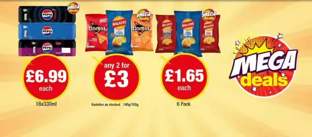 Premier Stores leaflet Page 2: Walkers crisps €3,00, Pepsi €6,99