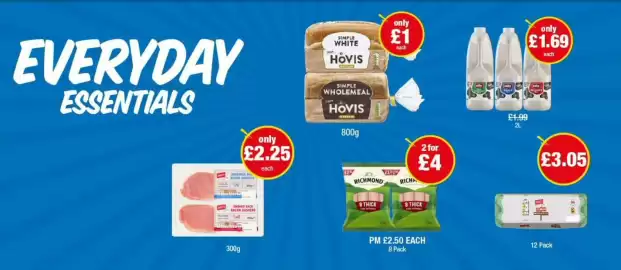 Premier Stores leaflet Page 4: Hovis simple white €1,00, Richmond thick pure sausages €2,50