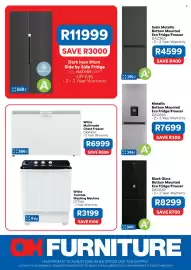 OK Furniture catalogue Page 2: NATURELIGHT Side by Side Fridge €11.999,00, White Multimode Chest Freezer DMF454 €6.999,00