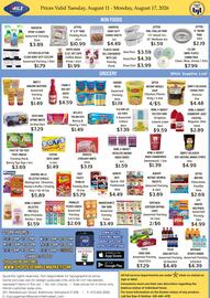 Seven Mile Market circular week 33 Page 2: Frank's red hot sauce €4,59, Pepsi soda cans assorted variety €7,29