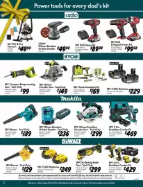 Bunnings catalogue Page 2: Ryobi 18V 165mm Circular Saw - Tool Only €149,00, DeWalt 18V 5.0Ah Batteries €249,00