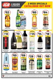 IGA Liquor catalogue Page 2: Bundaberg Campfire Rum 6% Premix €28,00, Jameson Irish Whiskey Dry & Lime €56,00