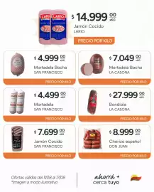 Catálogo El Milagro Mayorista semana 33 Página 9: Lario jamón cocido €14.999,00, Mortadela san francisco €4.499,00