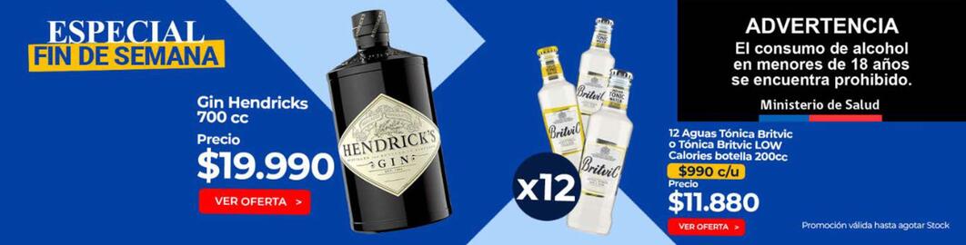 Catálogo Supermercado Diez Página 4: 12 aguas tónica, o tónica, botella 200cc €11.880,00, Gin €19.990,00
