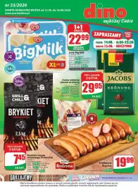 Dino gazetka tydzień 33 Strona 1: Kawa mielona Jacobs Krönung €29,95, Lody Big Milk śmietankowo waniliowe €22,99