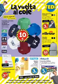 Catálogo TEDi Página 1: Mochila Ellesse €10,00, Camisetas normales o deportivas €10,00