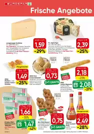 Eurospar Flugblatt Seite 4: Saint Agur Käse €2,39, Langenegger Dorfkäse €1,59