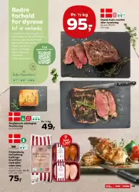 SuperBrugsen tilbudsavis uge 33 Side 22: Änglamark økologisk flæskesteg €49,00, Dansk Kalv culotte eller tyndsteg €95,00