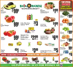 Baja Ranch weekly ad week 33 Page 1: Sweet Large Mangos Mango €0,99, Hass Avocados €0,99
