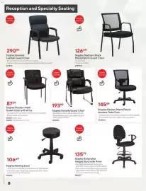 Staples flyer Page 8: Staples Bonded Leather Guest Chair €290,99, Staples Dedham Black Mesh/Fabric Guest Chair €126,09