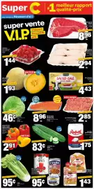 Super C flyer week 33 Page 1: Framboises €1,44, Biftecks de côte d'aloyau €8,96