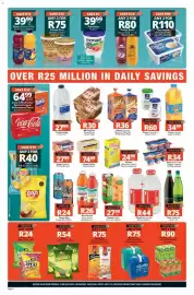 Checkers catalogue Page 4: Thirsti Natural Still Spring Water €44,00, Rhodes 100% Fruit Juice Blend €27,99
