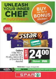 KwikSpar catalogue Page 5: Cadbury 5 Star, Lunch Bar, P.S, Astro's or Crunchie Assorted €24,00