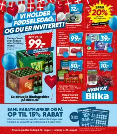 Bilka tilbudsavis uge 33 Side 1: Tuborg Classic / Grøn Tuborg eller Carlsberg Pilsner €99,00, Stenfri røde druer €10,00