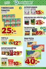 Matvärlden Tensta reklamblad vecka 37 Sida 7: TORTILLA €12,95, KATRINPLOMMON €15,00