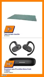 Catalogue Action semaine 33 page 4: Tapis de bain chenille €3,99, Fresh'n Rebel Écouteurs sans fil oreilles libres €14,95