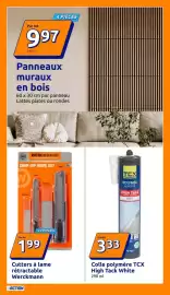 Catalogue Action semaine 33 page 9: Werckmann Cutters à lame rétractable €1,99, TCX Colle polymère High Tack White €3,33