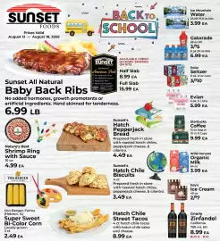 Sunset Foods weekly ad week 33 Page 1: Gatorade €5,00, Ice Mountain Water €3,99