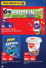 Catalog Carrefour săptămâna 33 Pagină 46: Mini Oreo €8,59, Baton proteic cu fistic/alune&caramel, Go On Protein €5,19