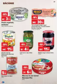 Catalog Carrefour săptămâna 33 Pagină 48: Macrou în sos tomat Năvodul Plin €6,49, Ardei iute în oțet, Defne €4,79