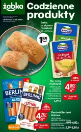 Żabka gazetka Strona 1: Parówki Berlinki Classic Animex €4,70, Bułka ze skyrem Président €1,59