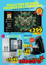 ElectroStock folder week 33 Pagina 1: Koffieapparaat / cafetière €49,00, Refrigerateur americain €1.699,00