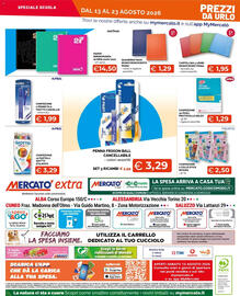 Volantino Mercatò Extra Pagina 20: Quaderno maxi monocromocento Pigna €1,29, Penna Frixion Ball cancellabile Pilot €3,29