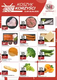 Bi1 gazetka tydzień 33 Strona 1: SZYNKA MAŁOPOLSKA €39,90, Mięso z Łopatki Wieprzowej na Kotlety €11,99
