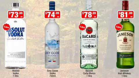 Liquor Stax catalogue Page 11: Absolut Vodka €73,99, Jameson Irish Whiskey €81,99