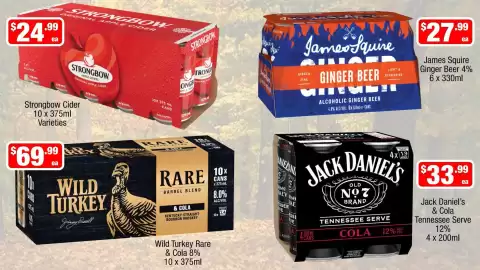 Liquor Stax catalogue Page 14: Strongbow Cider Varieties €24,99, Jack Daniel's Tennessee Serve Cola €33,99