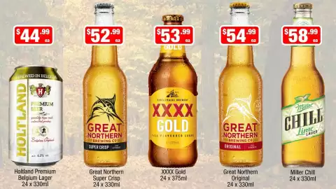 Liquor Stax catalogue Page 2: Great Northern Original €54,99, Miller Chill Lime Lager €58,99