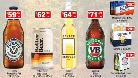 Liquor Stax catalogue Page 3: Furphy Refreshing Ale €59,99, Peroni Nastro Azzurro €19,99