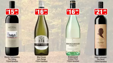 Liquor Stax catalogue Page 7: Peter Lehmann The Bond 750ml Varieties €21,99, Wynns Coonawarra The Siding Varieties €15,99
